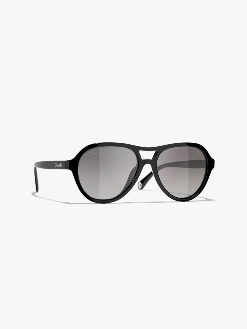 CHANEL Black Aviator Sunglasses with Gray Gradient Lenses